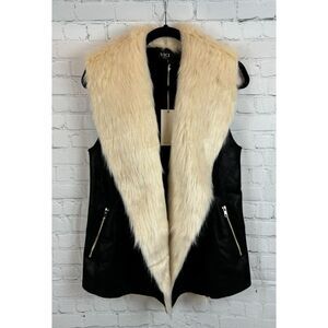 VICI EXCLUSIVE x FATE ivory faux fur black faux leather boho vest M NWT
